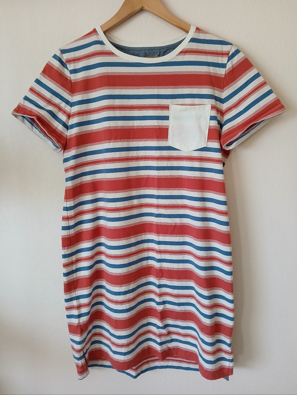 L.L. Bean Signature Striped Pocket Tee Dress Red White And Blue